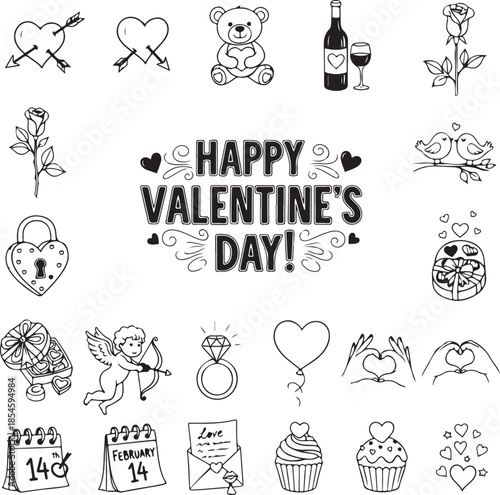 Valentine's day icons collection illustration