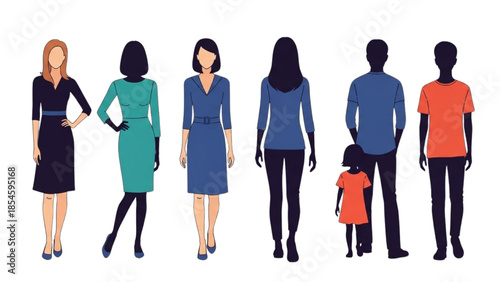 Illustration of diverse group of people standing together in a row