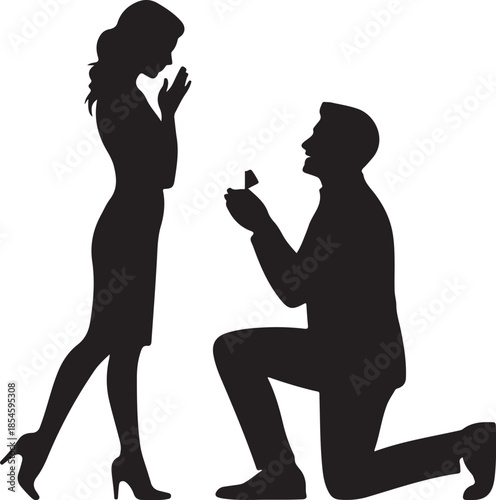 Man proposing marriage to woman holding hands to face