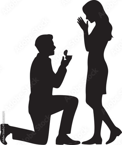 Man proposing marriage to woman holding ring box proposal