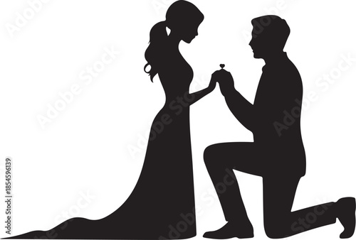 Man proposing marriage to woman silhouette couple