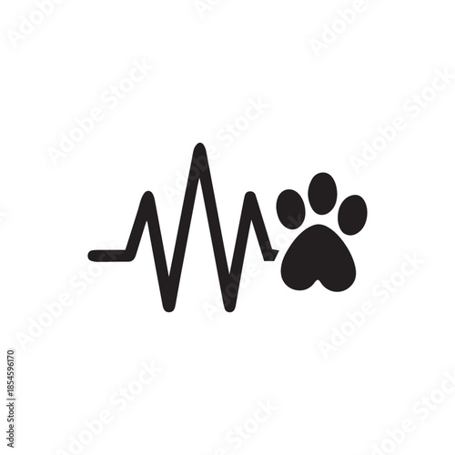 Paw print heartbeat ekg silhouette
