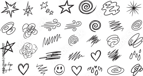Hand drawn business and communication doodle icons set Vector sketch of speech bubbles lightbulbs gears and emoticons