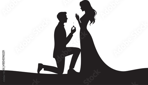 Man proposing marriage to woman silhouette with ring