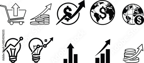 Business and finance icons with growth and success symbols