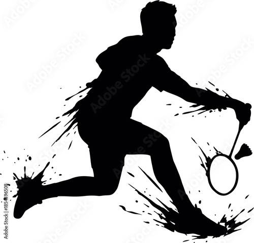 Badminton Backhand Defense Silhouette. Artistic Ink Vector for Asian Games 2026