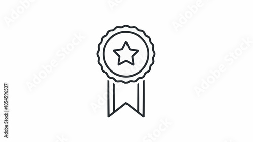 Award ribbon with star icon simple line art illustration.
