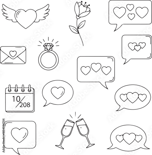 Valentine's day icons collection illustration
