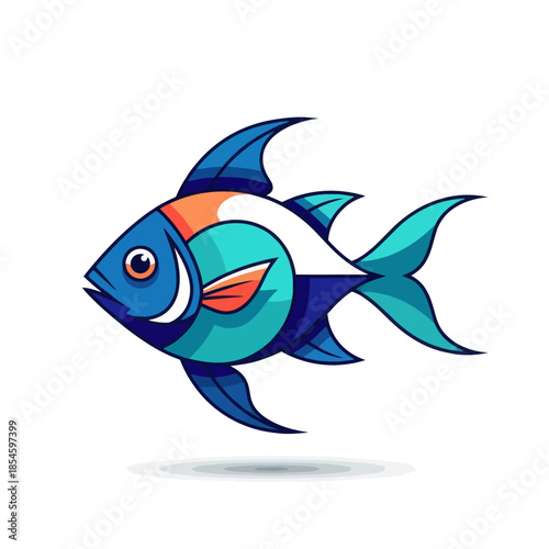 Colorful tropical fish with vibrant blue and orange hues swimming gracefully in an aquatic