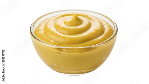 Fotografie Delicious mustard in a glass bowl isolated PNG, condiment for hot dogs and sandw