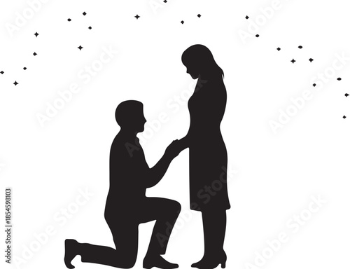Man proposing to woman silhouette with stars couple