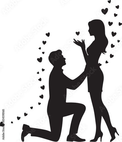 Man proposing to woman surrounded by hearts proposal