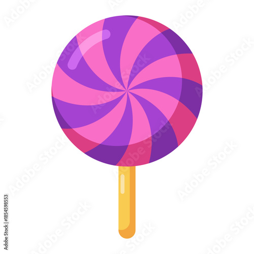 Purple and pink swirl lollipop candy icon isolated on transparent background.