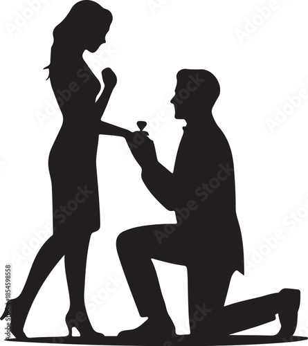 Man proposing to woman with diamond ring silhouette