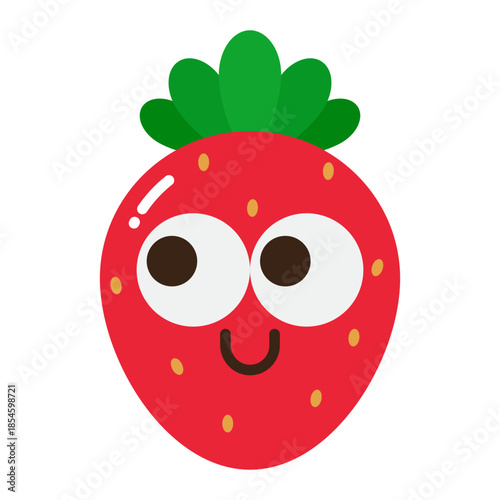 Cute strawberry cartoon character with face isolated on transparent background.