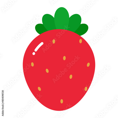 Red strawberry fruit icon with green leaves isolated on transparent background.