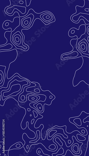 Topographic map pattern background vector.. Abstract blue seamless floral pattern with stars and swirling decorative leaves in a vintage vector style. 