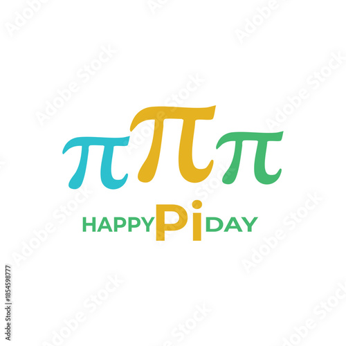 Three colorful pi symbols with "Happy Pi Day" text on pastel background