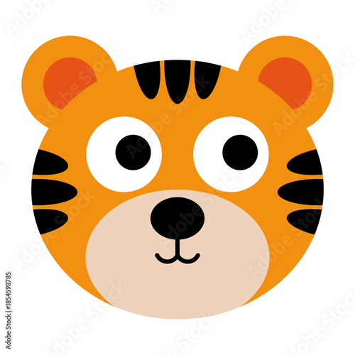 Cute cartoon tiger face icon isolated on transparent background.