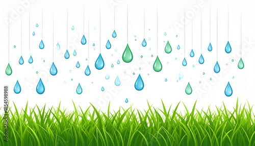 Flat Raindrops on Green Grass