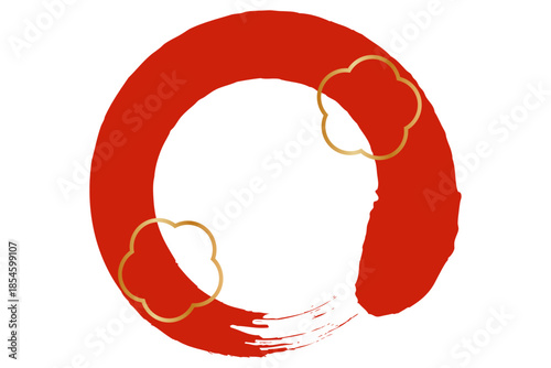 赤い筆で書いた丸い円のフレームイラスト