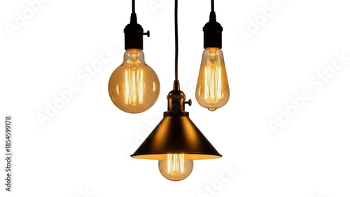 Φωτογραφία Vintage Edison bulb pendant lights PNG isolated on transparent background, antiq
