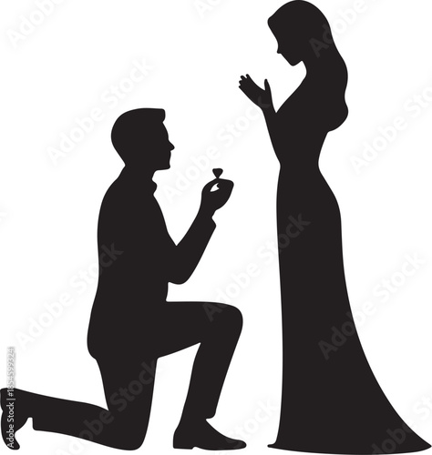 Man proposing to woman with ring silhouette proposal