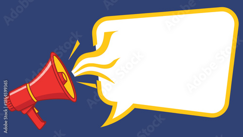 Dynamic Graphic Red Megaphone Broadcasting a Loud Announcement into a Clear Speech Bubble