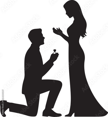Man proposing to woman with ring silhouette proposal