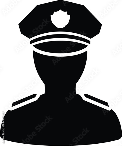 Black police officer hat silhouette on transparent background