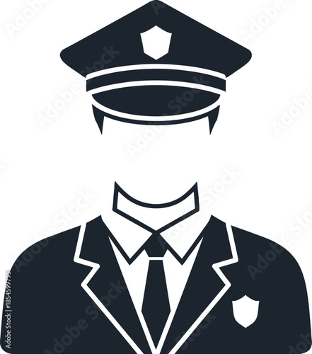 Police officer hat and uniform design element on transparent background silhouette