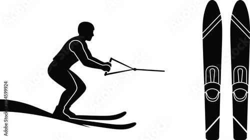 Waterskiing athlete with skis a striking design on transparent background silhouette