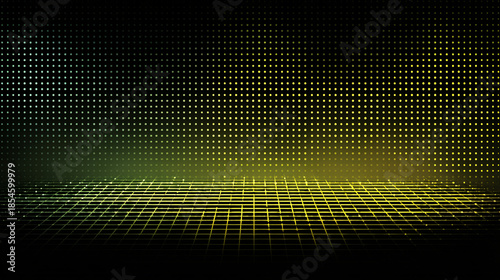digital grid with glowing yellow dots on a dark background