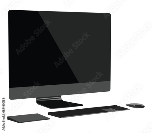 Modern desktop computer setup illustration isolated on white background
