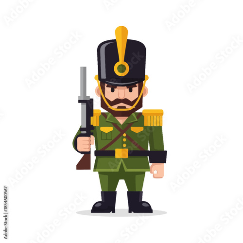 Pixel Art Illustration of a Historic Commanding Military Officer Character with Uniform and Rifle