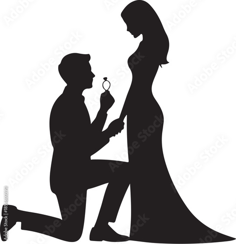 Man proposing with ring to woman in silhouette proposal
