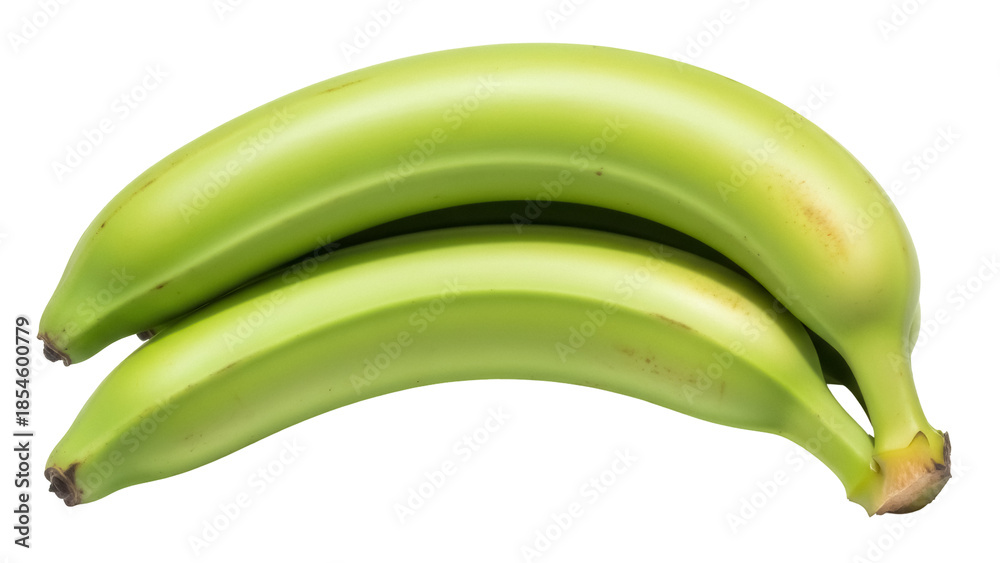 Fototapeta premium Two green plantains PNG isolated on transparent background, unripe cooking bananas for Latin American cuisine