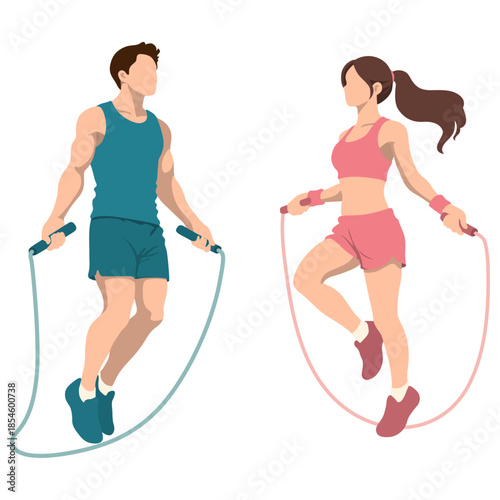 Man and Woman Exercise with Jumprope.
