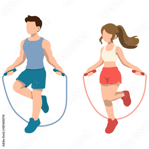 Man and Woman Exercise with Jumprope.