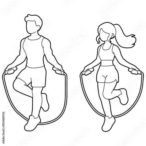 Man and Woman Exercise with Jumprope.