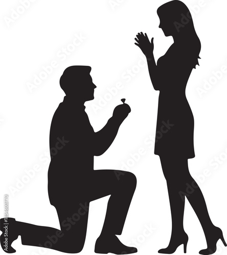 Man proposing with ring to woman silhouette proposal