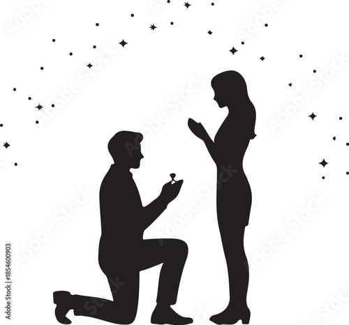 Man proposing with ring to woman under starry sky proposal