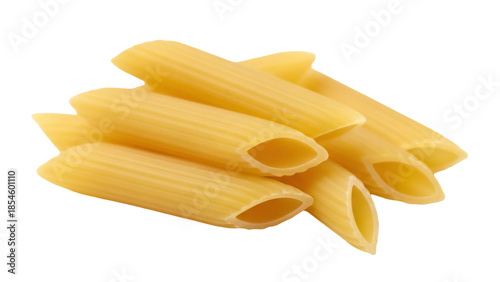 Photos Penne pasta isolated PNG on transparent background, uncooked Italian food staple