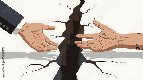 Bridging the Divide Two Hands Reaching Across a Deep Crack