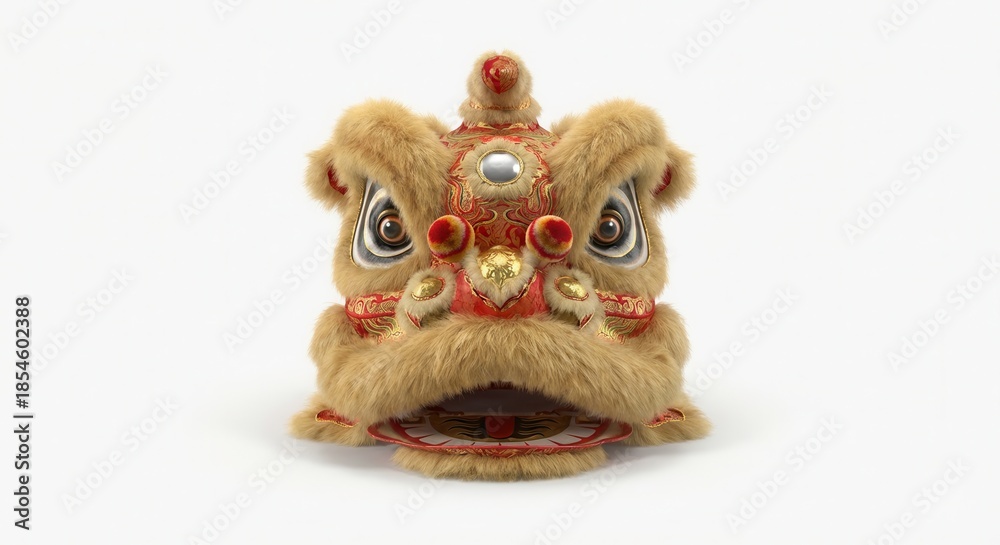 Fototapeta premium Traditional Chinese Lion Dance Head Decoration on White Background.