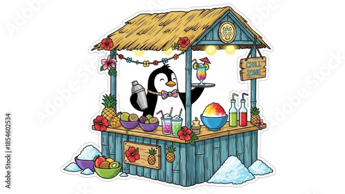 Penguin Cold Drink Shopkeeper Serving Beverage
