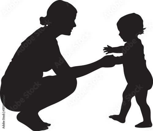 Silhouette of helping child to walk walking learning