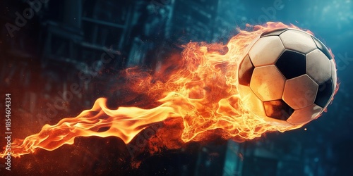 Fiery Soccer Ball for 2026 World Cup Excitement Dynamic Sports Graphic Design with Vibrant Flames and Intense Energy