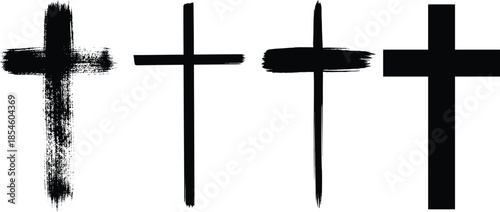 Set of artistic cross silhouettes in varied styles, ideal for religious, spiritual, graphic design, or cultural symbolism themes