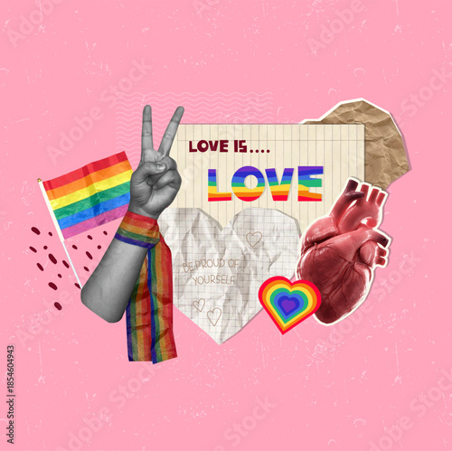 Pride celebration with vibrant colors, symbols of love, and acceptance. Vector illustration